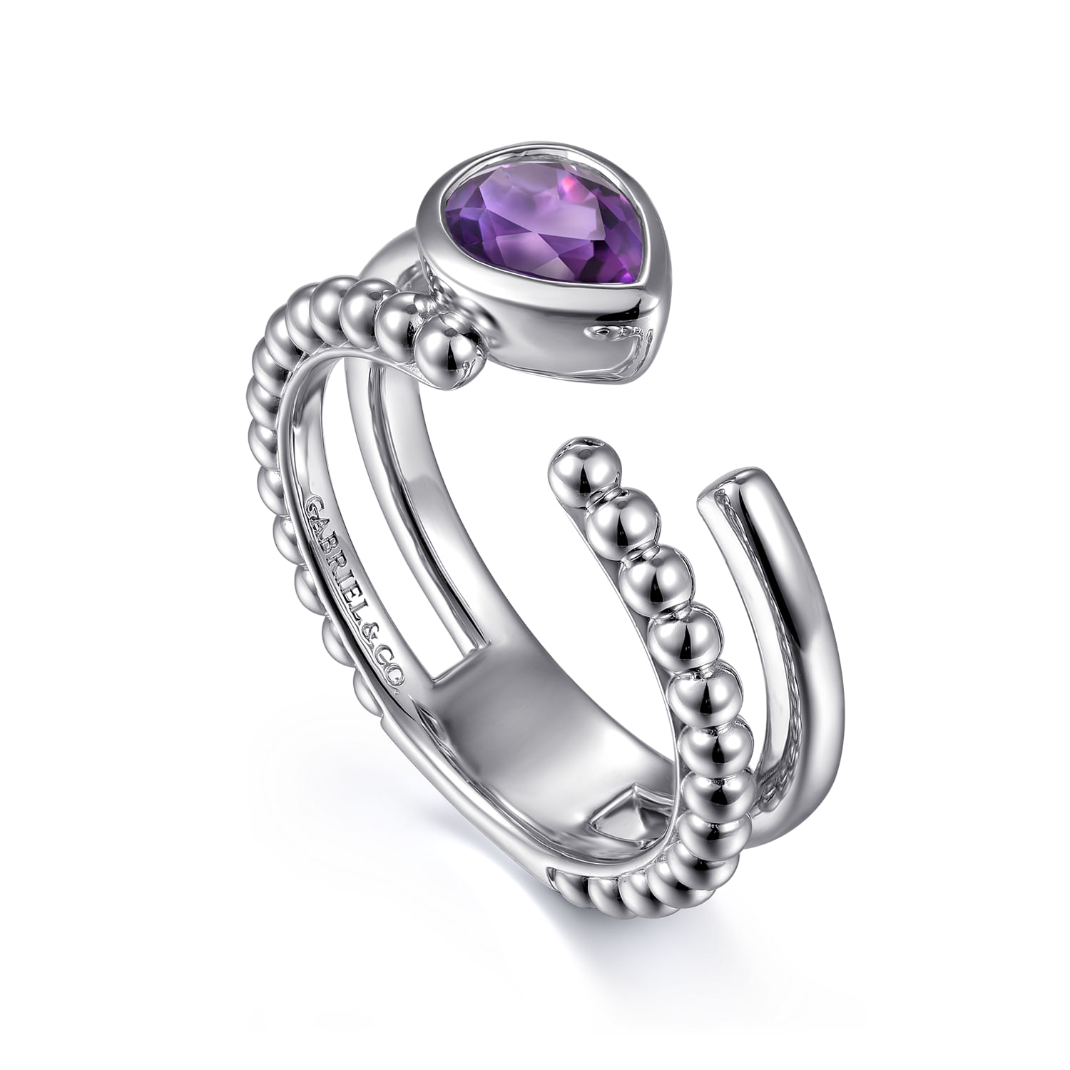 925 Sterling Silver Pear Amethyst Bujukan Open Ring - Shot 3