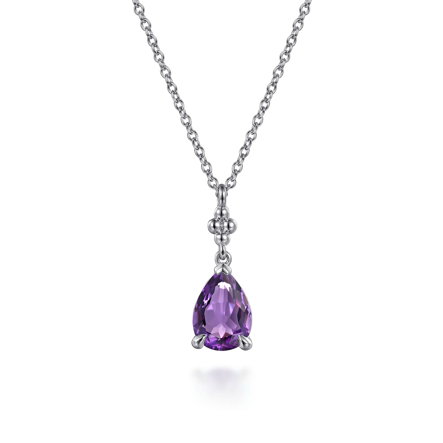 925 Sterling Silver Pear Amethyst Bujukan Pendant Necklace