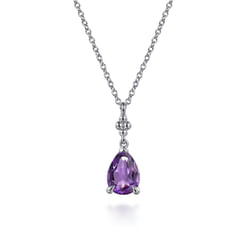 925 Sterling Silver Pear Amethyst Bujukan Pendant Necklace