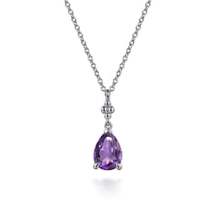 925 Sterling Silver Pear Amethyst Bujukan Pendant Necklace