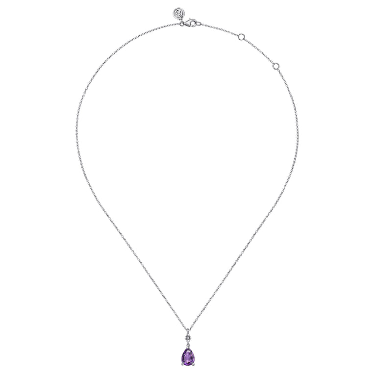 925 Sterling Silver Pear Amethyst Bujukan Pendant Necklace - Shot 2