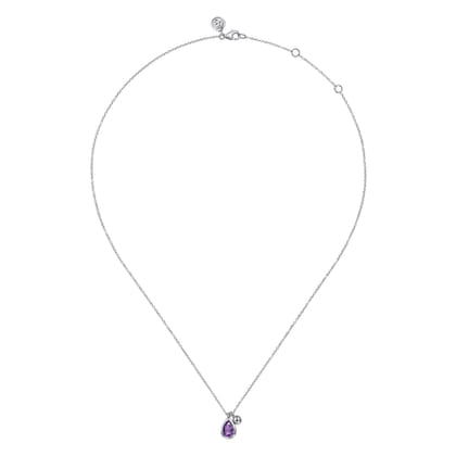 925 Sterling Silver Pear Amethyst Bujukan Pendant Necklace
