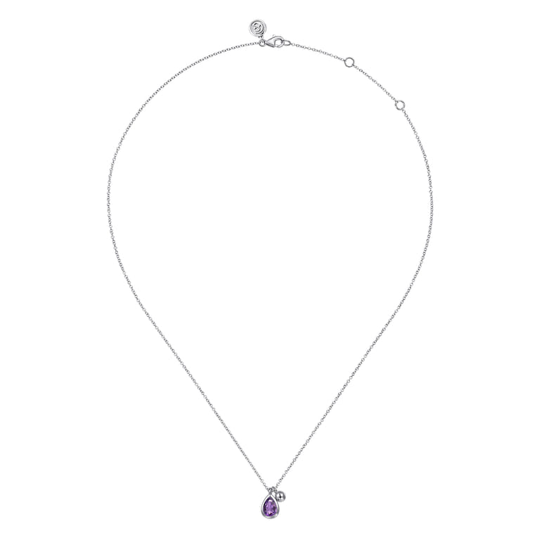 925 Sterling Silver Pear Amethyst Bujukan Pendant Necklace - Shot 2