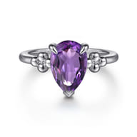 925 Sterling Silver Pear Amethyst Bujukan Ring