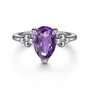 925 Sterling Silver Pear Amethyst Bujukan Ring