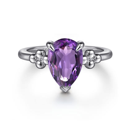925 Sterling Silver Pear Amethyst Bujukan Ring