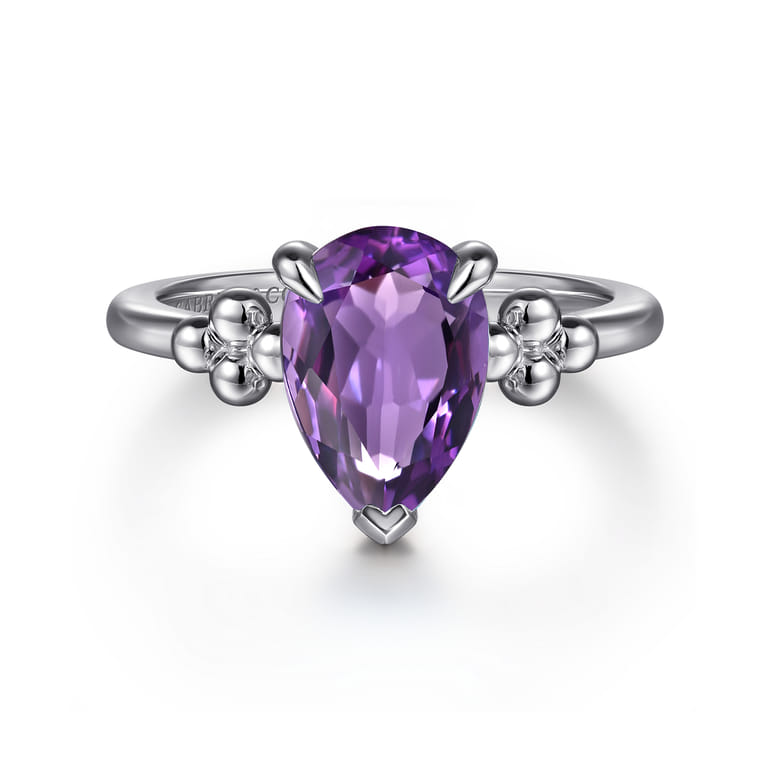 925 Sterling Silver Pear Amethyst Bujukan Ring - Shot 1