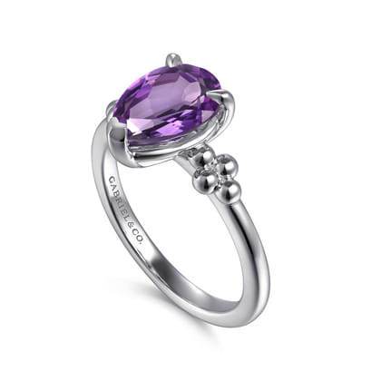 925 Sterling Silver Pear Amethyst Bujukan Ring