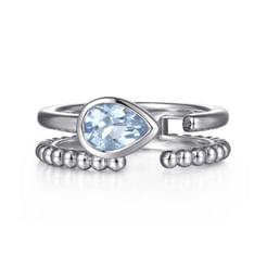 925 Sterling Silver Pear Aquamarine Bujukan Open Ring
