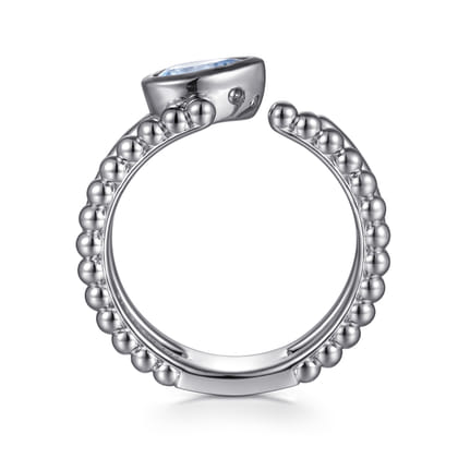 925 Sterling Silver Pear Aquamarine Bujukan Open Ring