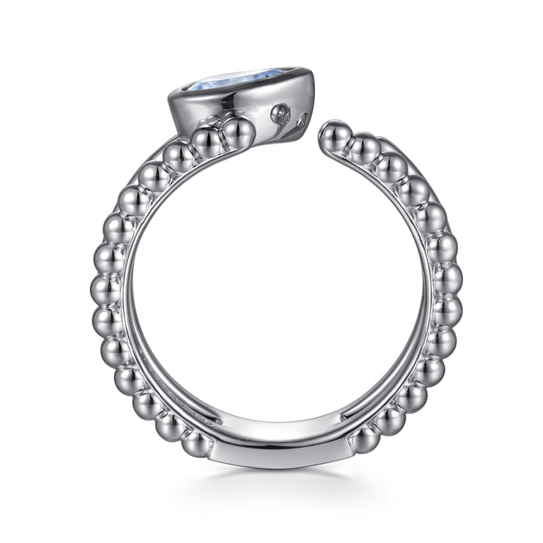 925 Sterling Silver Pear Aquamarine Bujukan Open Ring - Shot 2