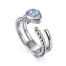 925 Sterling Silver Pear Aquamarine Bujukan Open Ring