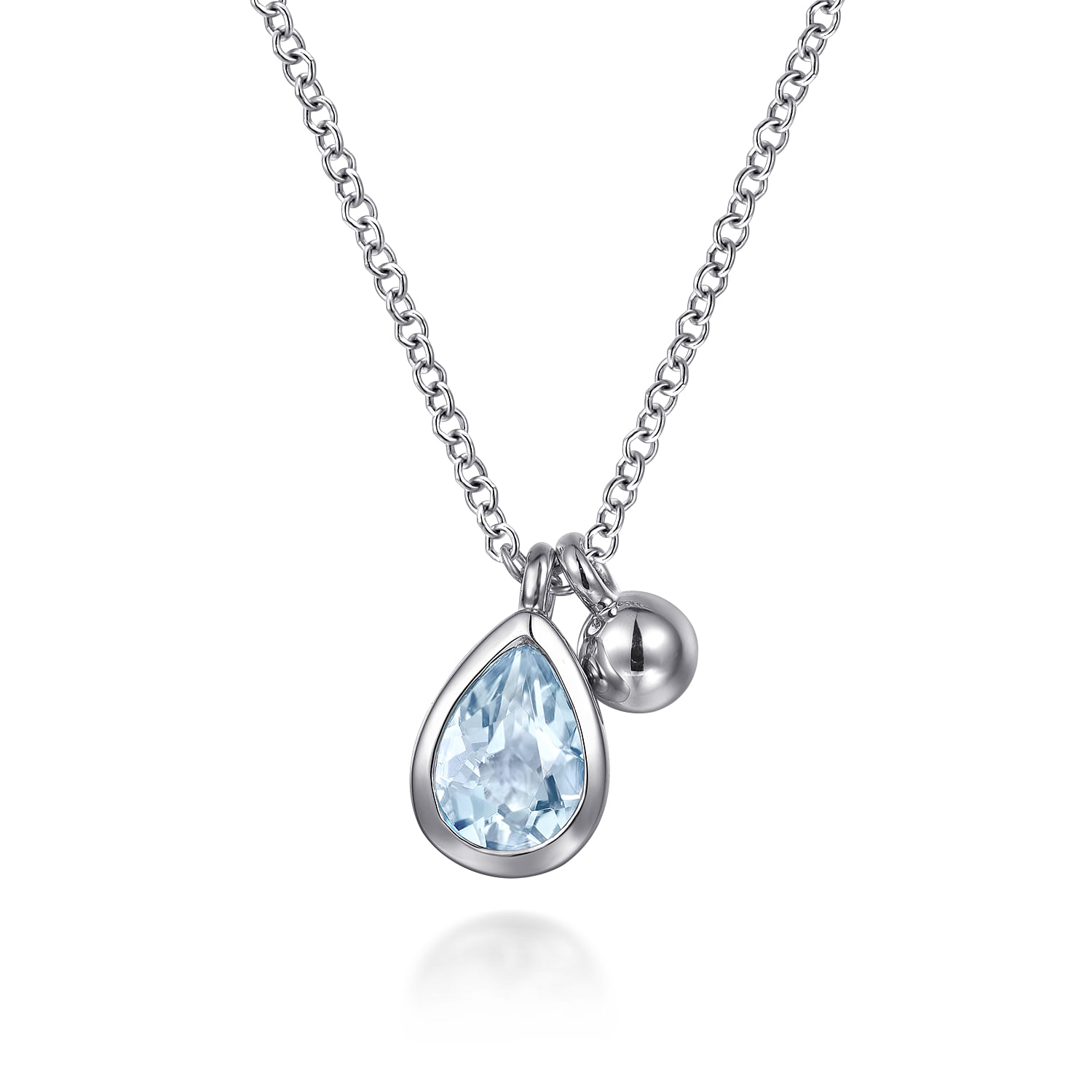 925 Sterling Silver Pear Aquamarine Bujukan Pendant Necklace
