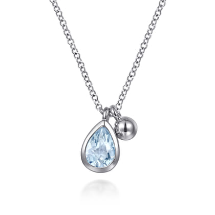 925 Sterling Silver Pear Aquamarine Bujukan Pendant Necklace