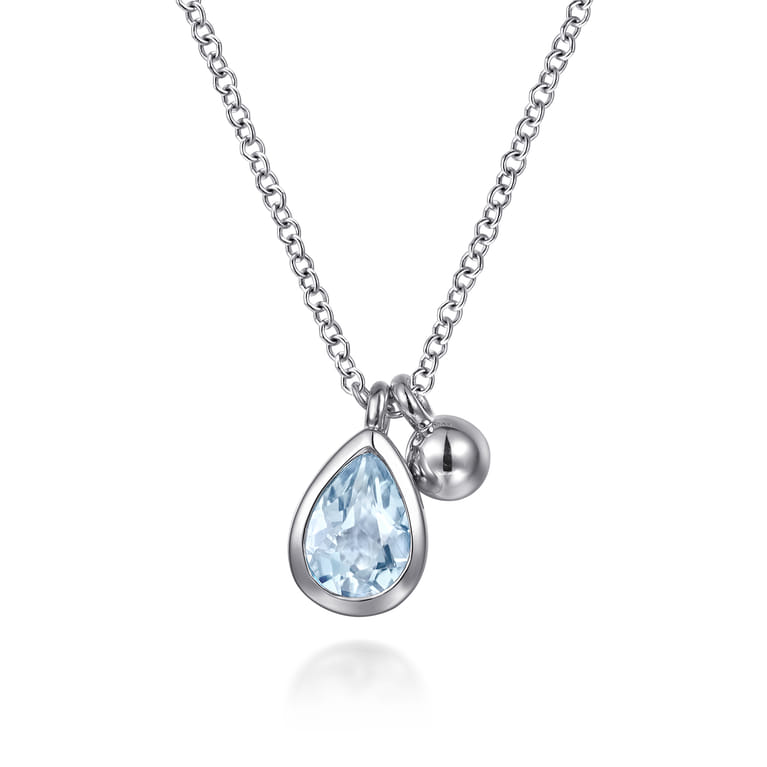 925 Sterling Silver Pear Aquamarine Bujukan Pendant Necklace - Shot 1