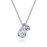 925 Sterling Silver Pear Aquamarine Bujukan Pendant Necklace