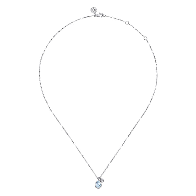 925 Sterling Silver Pear Aquamarine Bujukan Pendant Necklace - Shot 2