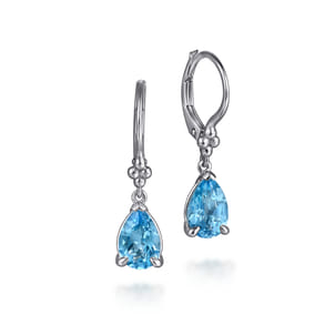 925 Sterling Silver Pear Blue Topaz Bujukan Drop Earrings