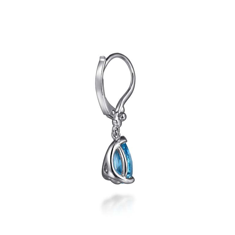 925 Sterling Silver Pear Blue Topaz Bujukan Drop Earrings - Shot 2
