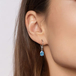 925 Sterling Silver Pear Blue Topaz Bujukan Drop Earrings