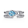 925 Sterling Silver Pear Blue Topaz Bujukan Open Ring