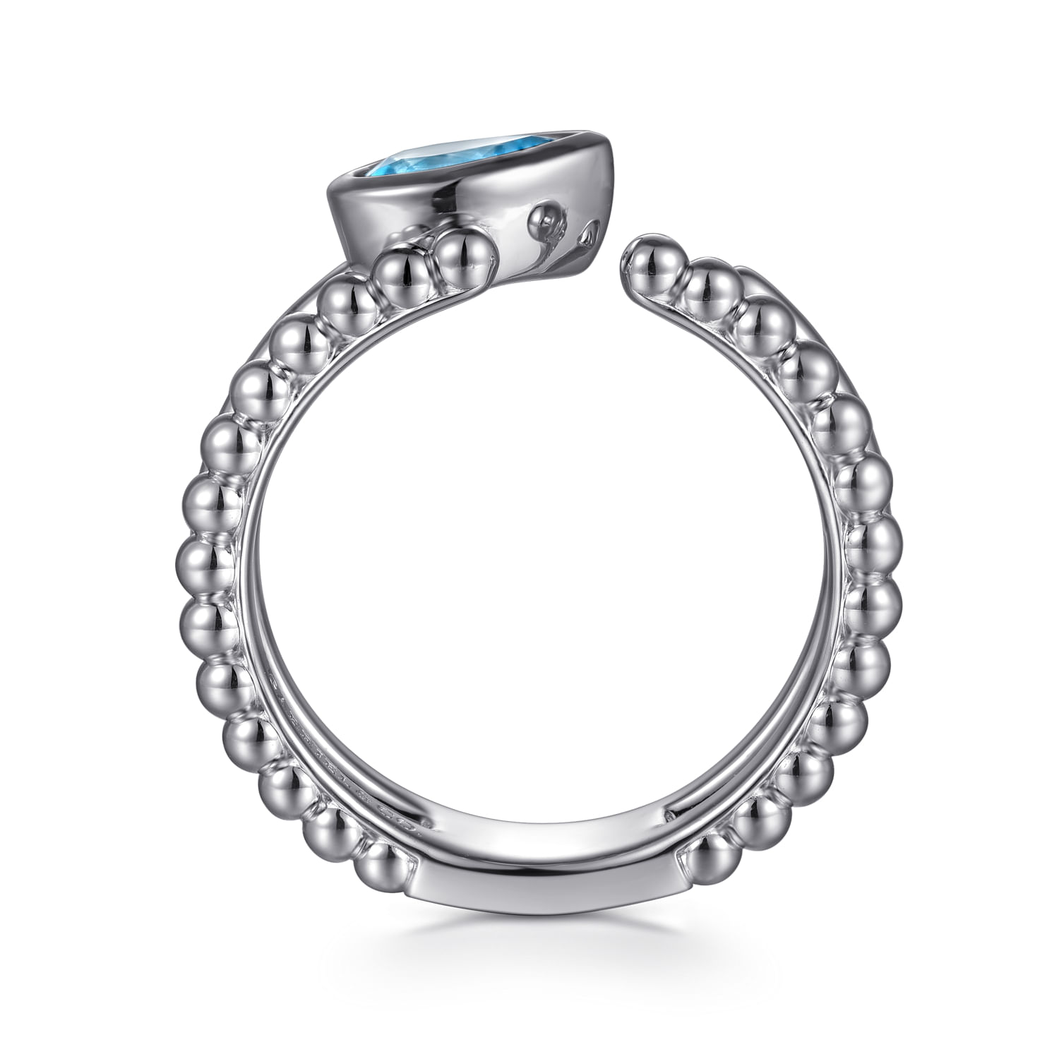 925 Sterling Silver Pear Blue Topaz Bujukan Open Ring