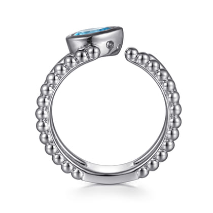 925 Sterling Silver Pear Blue Topaz Bujukan Open Ring