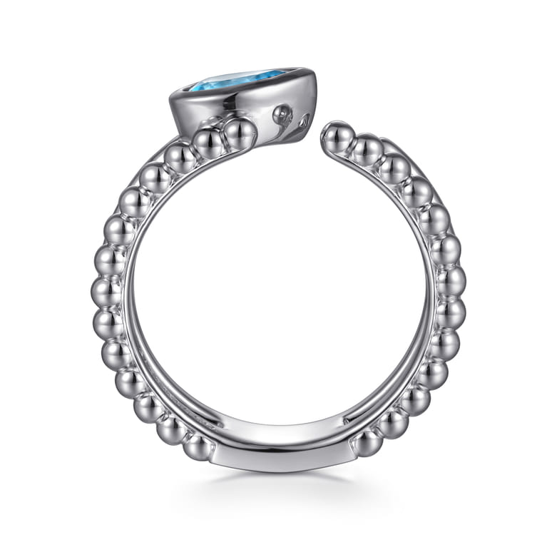925 Sterling Silver Pear Blue Topaz Bujukan Open Ring - Shot 2