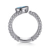 925 Sterling Silver Pear Blue Topaz Bujukan Open Ring