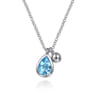 925 Sterling Silver Pear Blue Topaz Bujukan Pendant Necklace