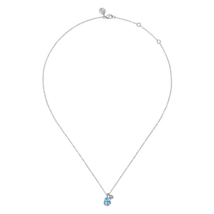 925 Sterling Silver Pear Blue Topaz Bujukan Pendant Necklace