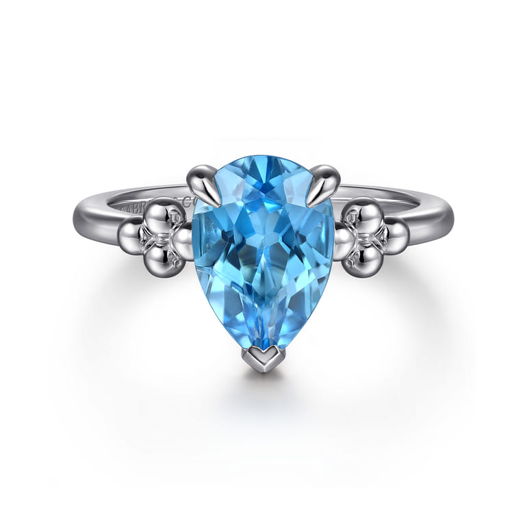 925 Sterling Silver Pear Blue Topaz Bujukan Ring - Shot 1