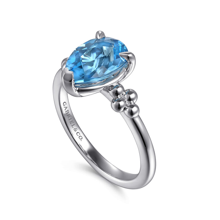925 Sterling Silver Pear Blue Topaz Bujukan Ring - Shot 3