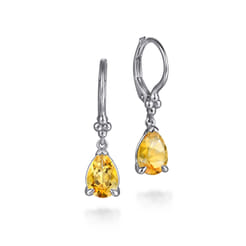 925 Sterling Silver Pear Citrine Bujukan Drop Earrings