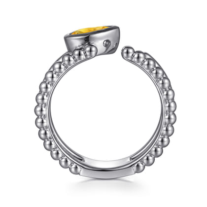 925 Sterling Silver Pear Citrine Bujukan Open Ring