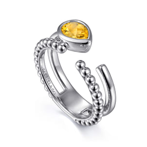 925 Sterling Silver Pear Citrine Bujukan Open Ring