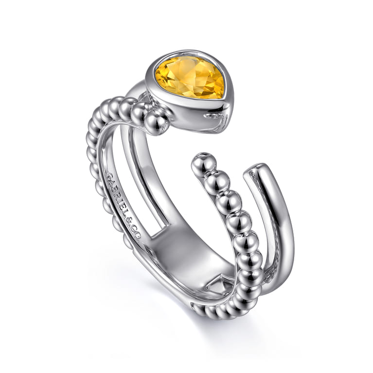 925 Sterling Silver Pear Citrine Bujukan Open Ring - Shot 3