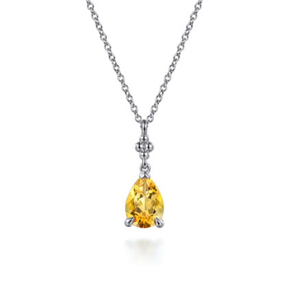 925 Sterling Silver Pear Citrine Bujukan Pendant Necklace