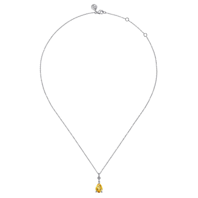 925 Sterling Silver Pear Citrine Bujukan Pendant Necklace - Shot 2