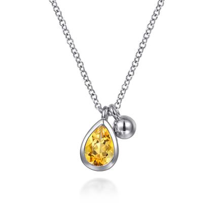 925 Sterling Silver Pear Citrine Bujukan Pendant Necklace