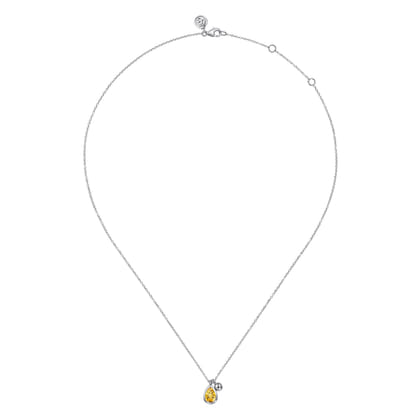 925 Sterling Silver Pear Citrine Bujukan Pendant Necklace