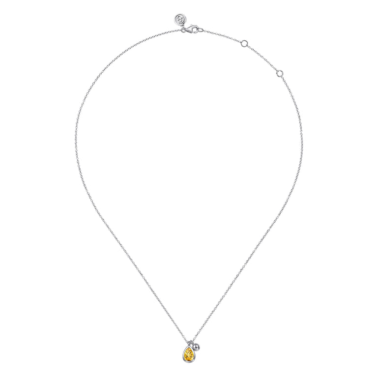925 Sterling Silver Pear Citrine Bujukan Pendant Necklace - Shot 2