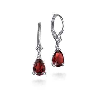 925 Sterling Silver Pear Garnet Bujukan Drop Earrings