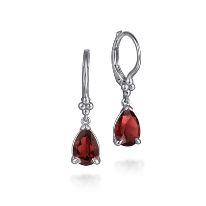 925 Sterling Silver Pear Garnet Bujukan Drop Earrings