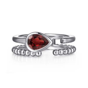 925 Sterling Silver Pear Garnet Bujukan Open Ring