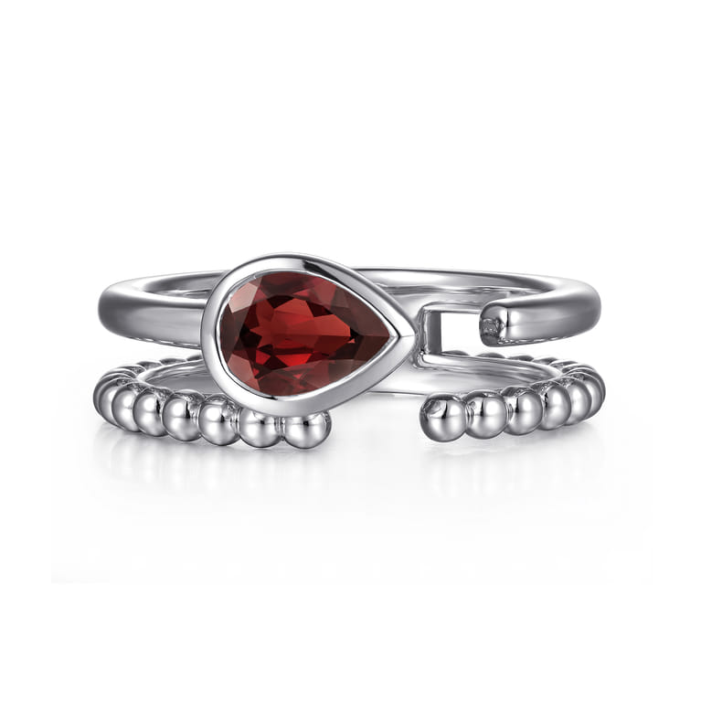 925 Sterling Silver Pear Garnet Bujukan Open Ring - Shot 1