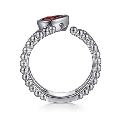 925 Sterling Silver Pear Garnet Bujukan Open Ring
