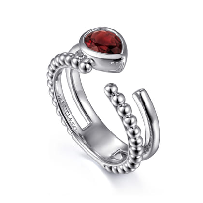 925 Sterling Silver Pear Garnet Bujukan Open Ring