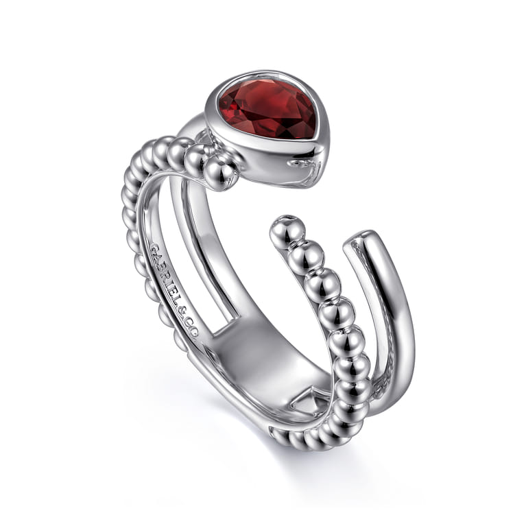925 Sterling Silver Pear Garnet Bujukan Open Ring - Shot 3