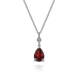 925 Sterling Silver Pear Garnet Bujukan Pendant Necklace